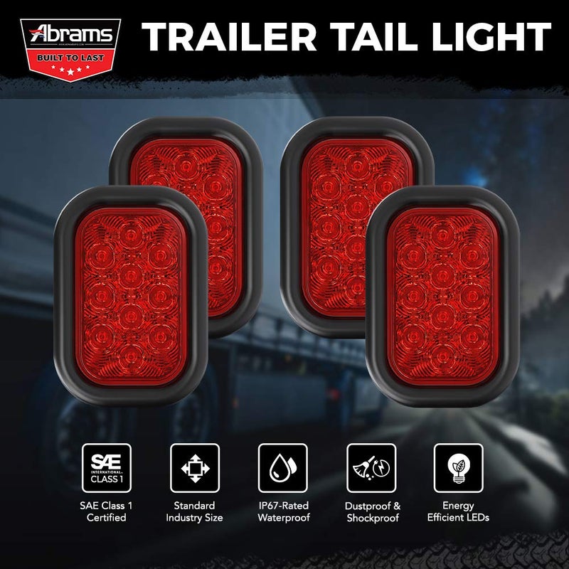 Abrams 5" x 3" Red 10 LED Trailer Tail Light - DOT Approved Rectangular Truck Stop Brake Turn Lights â€“ IP67 Waterproof RV Semi Truck Taillight â€“ Bright Colored Lens, Grommet & Plugs Included - 4 Pack - Image 2